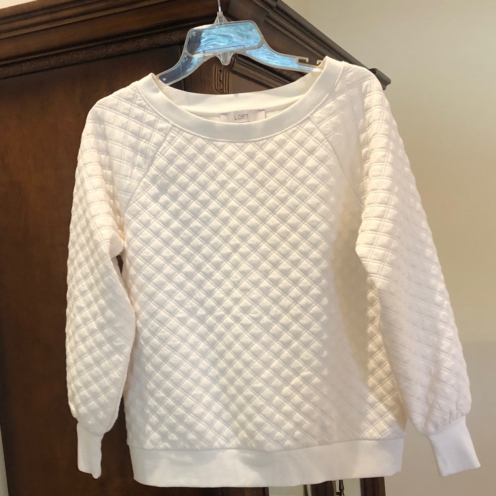 LOFT Cream Quilted Crewneck Sweater